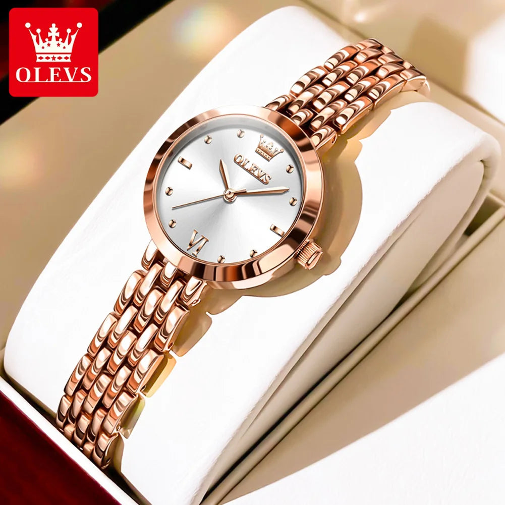 OLEVS 9992 Damenarmbanduhr, schlichte, original wasserdichte Quarzuhr für Damen, Stahlarmband, Luxus-Armbanduhr, hochhärtender Spiegel