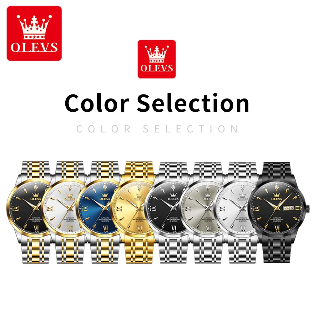 OLEVS Uhr für Herren Mechanische Uhr Großes Zifferblatt Wasserdichte Herren Luxus Original Wochenkalender Geschäftsmann Handuhr 9956 Reloj