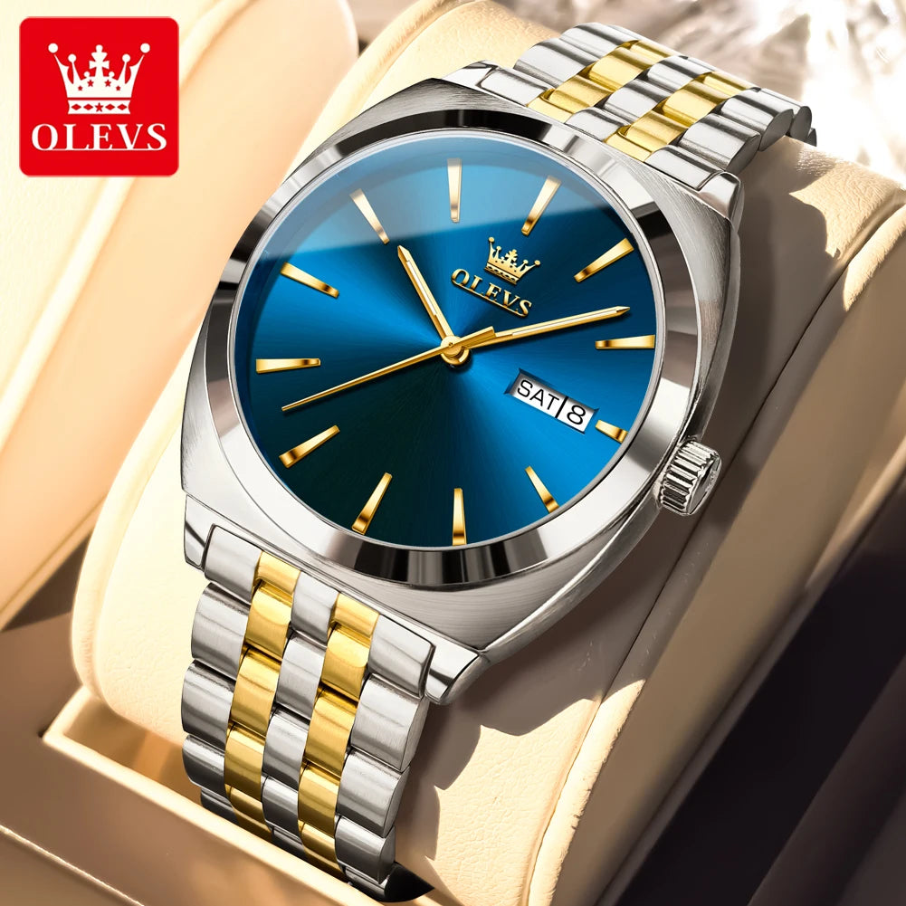 OLEVS 6730 Herrenuhr Luxus Tonneau Automatische Mechanische Herrenarmbanduhr Stahlarmband Doppeltes Kalendarium Wasserdichte Uhr Für Herren