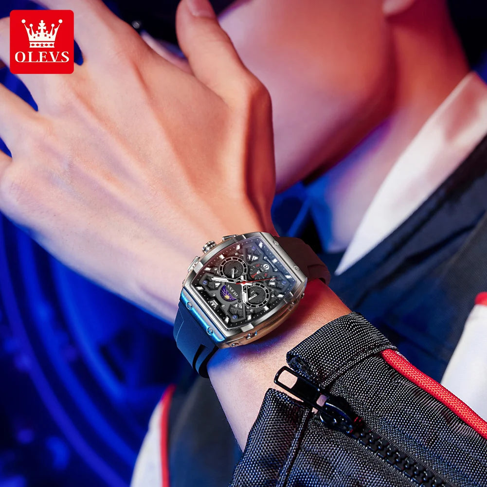 OLEVS 2942 Luxus-Chronograph Quarzuhr für Herren 44mm großes Zifferblatt Mondphase Zeigeruhr Datum wasserdicht Original Modeuhren
