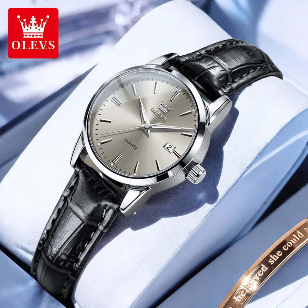 OLEVS 6898 Damen-Armbanduhr Mode Klassisch Datum Quarzuhren für Frauen Lederarmband Wasserdicht Leuchtend Damenuhr