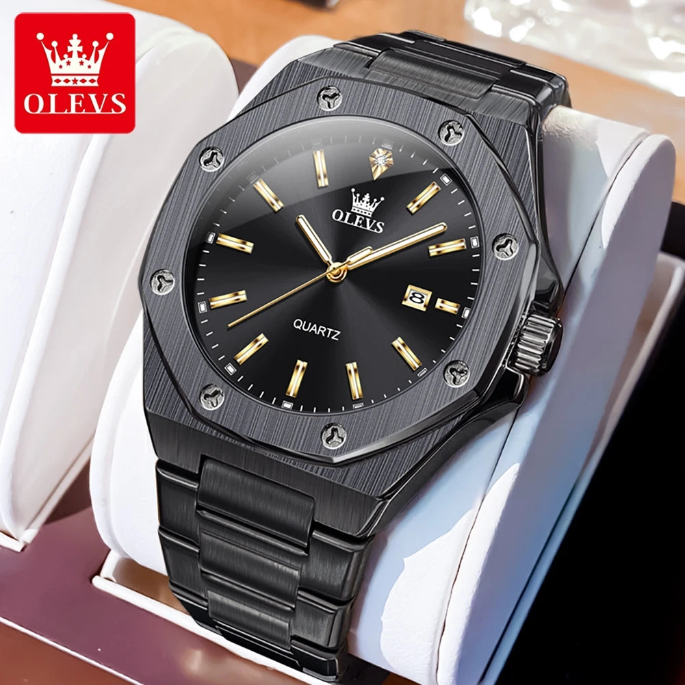 OLEVS 3613 Watch For Men Original Luxury Date Luminous Quartz Male Dress Hand Clock Waterproof Stainless Steel Strap Man Watch