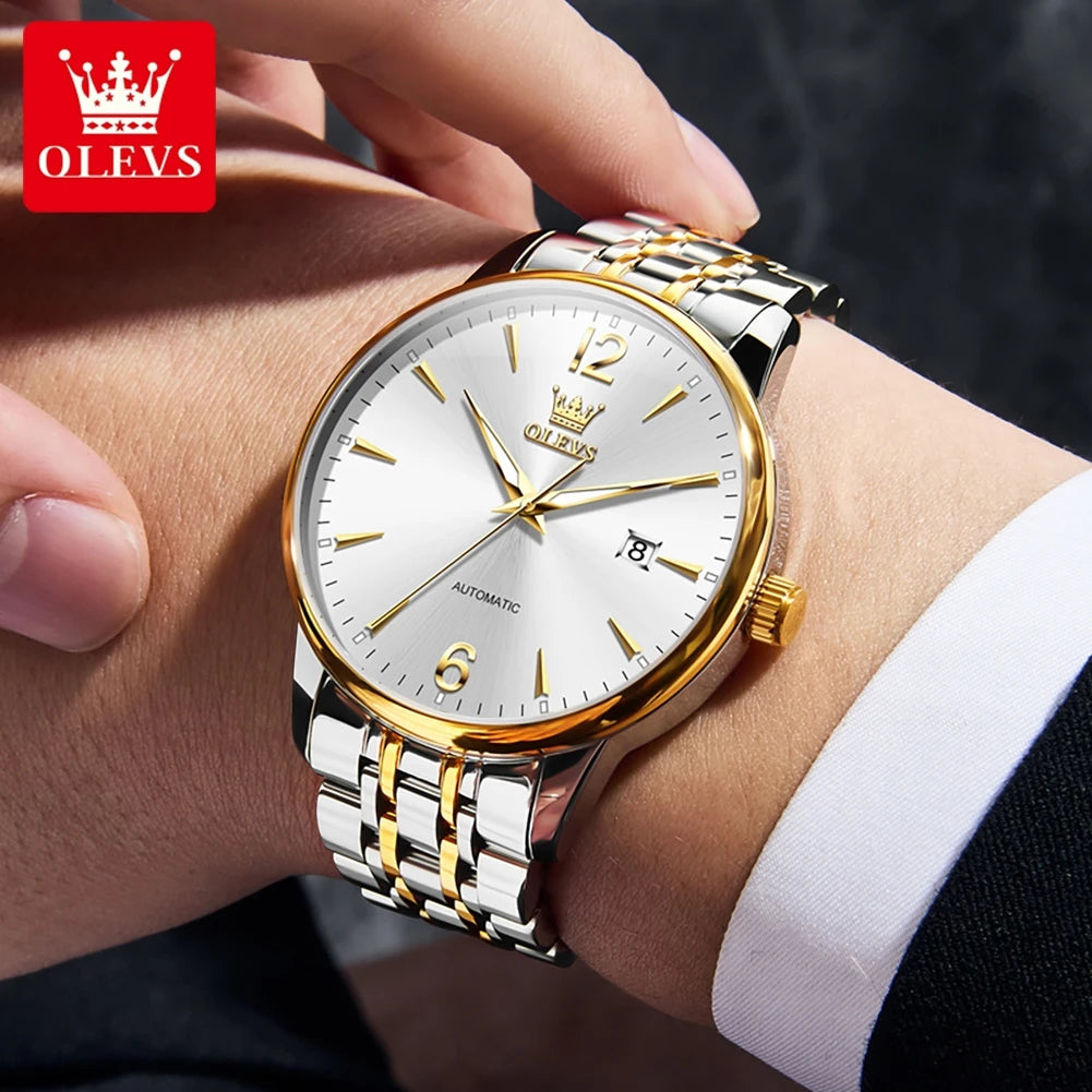 OLEVS 6741 Uhren für Herren, originelle Modemarke, automatische mechanische Uhren, Datumsanzeige, Herrenuhren, Geschenke, wasserdicht, leuchtend