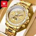 OLEVS 7038 Luxuriöse Diamant-Automatik-Herrenuhr mit Mondphase, Datumsanzeige, 30 m wasserdicht, Edelstahl-Herrenarmbanduhr