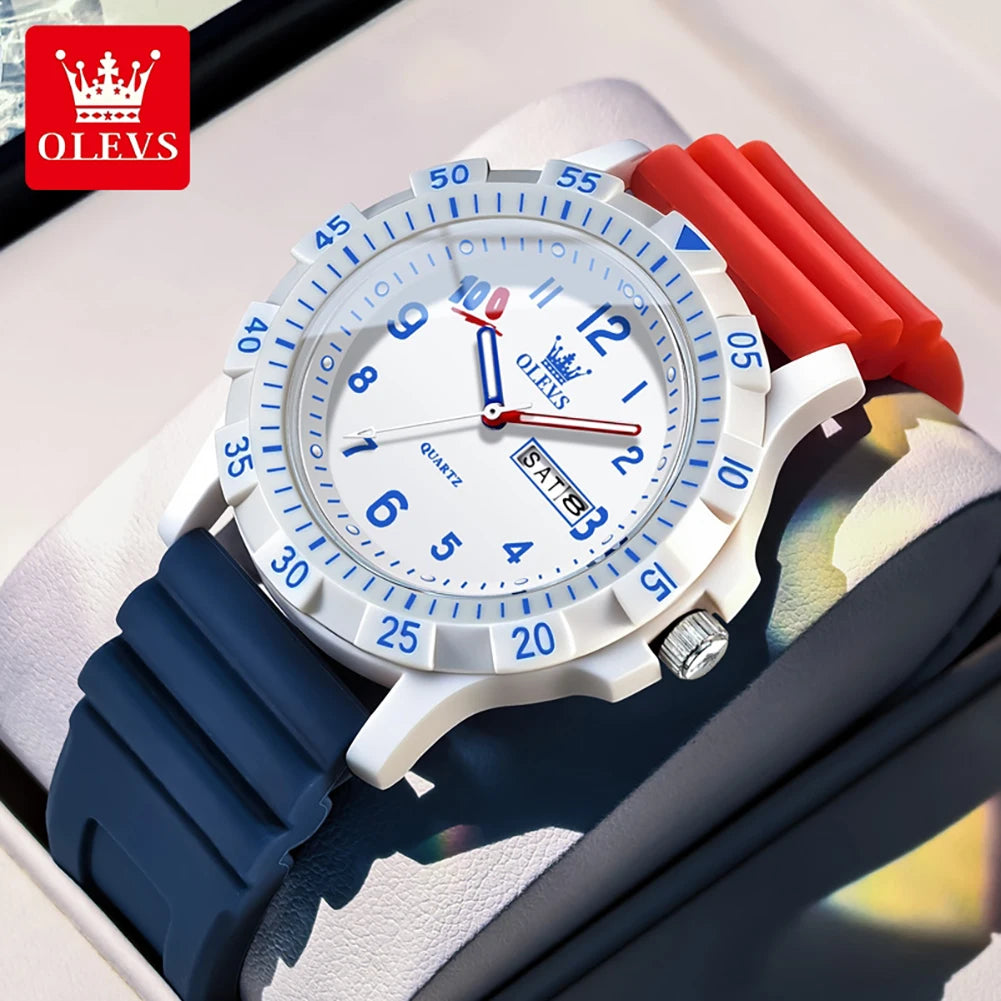 OLEVS Uhren Lässige Mode Sport Quarzuhren Für Herren Wasserdicht Leuchtendes Silikonarmband Studentenuhren 2705