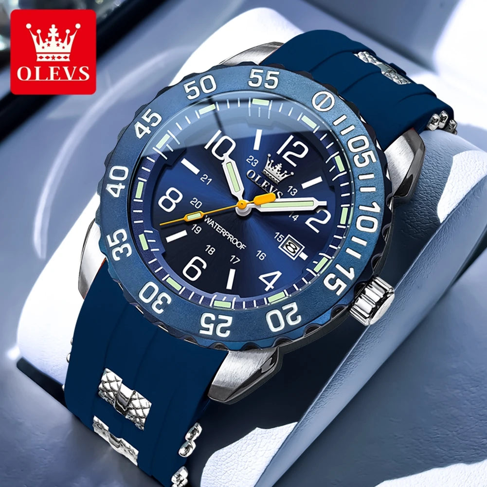OLEVS 3688 New Man Watch Waterproof Quartz Watches For Men High Hardness Mirror Luminous Original Male Hand Clock Silicone Strap