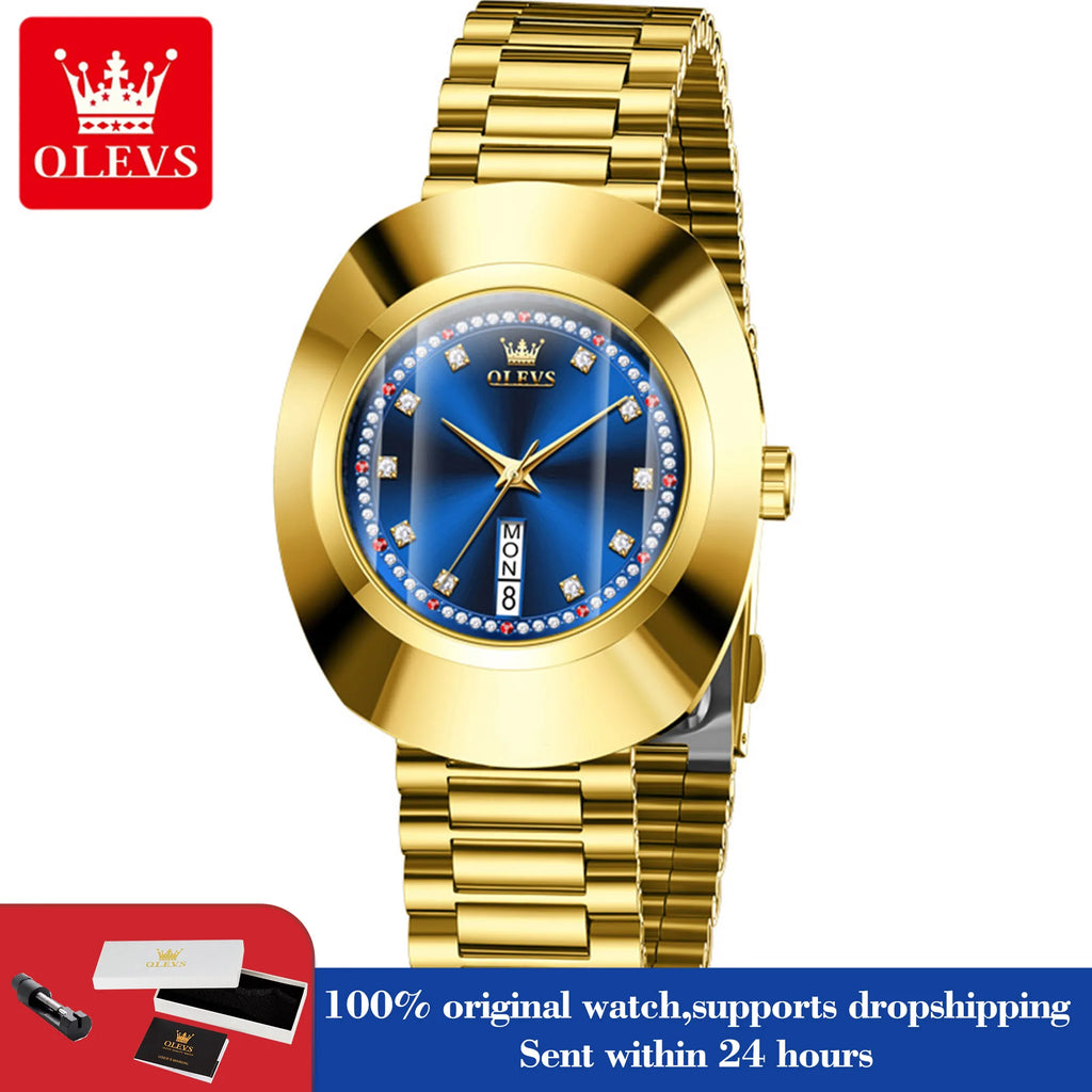 OLEVS 7017 Damenuhr Diamant Luxus Großes Zifferblatt Doppelkalender Quarz-Armbanduhren Top-Marke Wasserdichte Handuhr