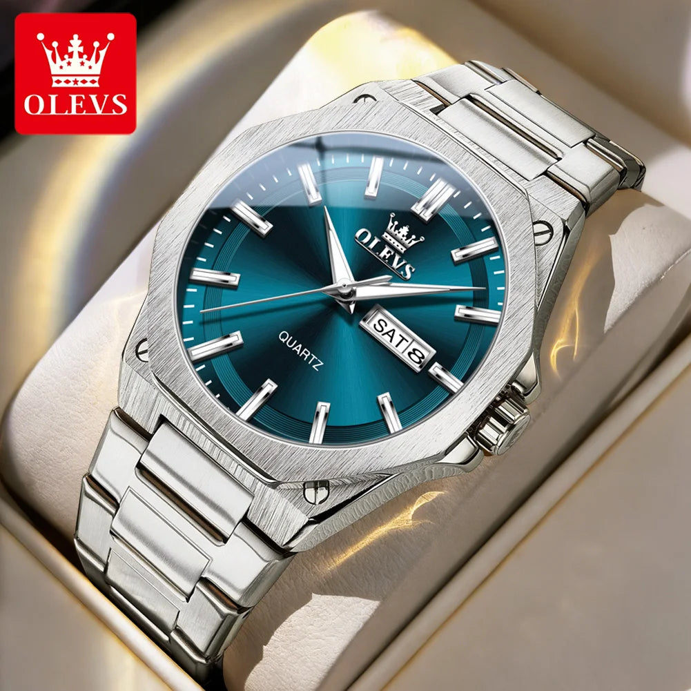 OLEVS Herrenuhren Quarzuhren Wasserdicht Leuchtend Wochentag Datum Edelstahl Luxus-Goldarmbanduhren Für Herren Reloj 3733