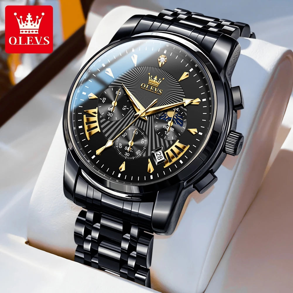 OLEVS 2892 Uhr Herren Schlicht Luxus Quarz Uhr für Herren Top Marke Chronograph Mondphase Wasserdichte Dress-Armbanduhr Leuchtend