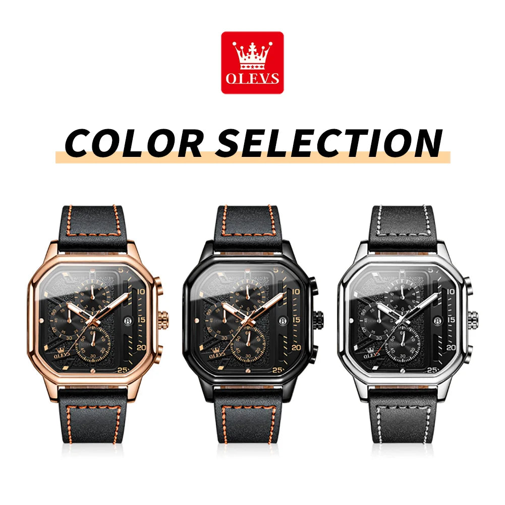 OLEVS Business Casual Fashion Watch Quadratische Quarzuhr Leder Datum Uhren für Herren Wasserdicht Leuchtend Herrenuhren 9950