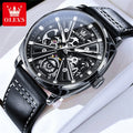 OLEVS 6685 Automatic Watch For Men Original Hollow Skeleton Mechanical Man Watches Top Brand Waterproof Leather Male Hand Clock