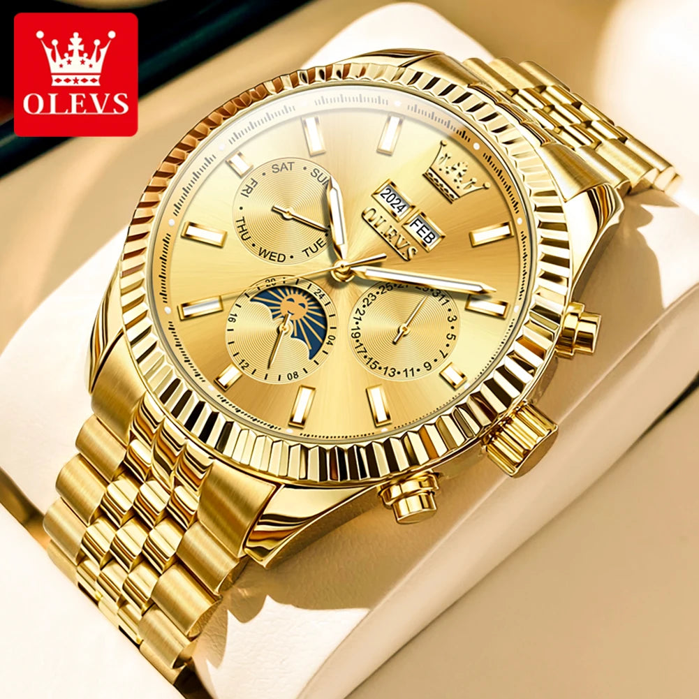 OLEVS 6688 Original Luxusuhren für Herren Automatische Mechanische Armbanduhr Edelstahl Wasserdicht Multifunktions-Herrenuhr