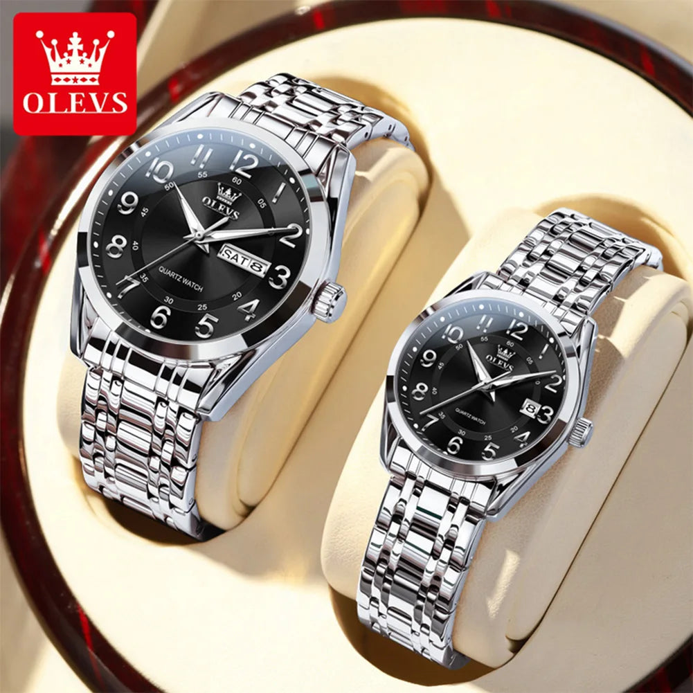 OLEVS 3666 Couple Watch Luxury Business Top Brand Waterproof Luminous Dress Hand Clock Original Number Scale Date Fashion Watch