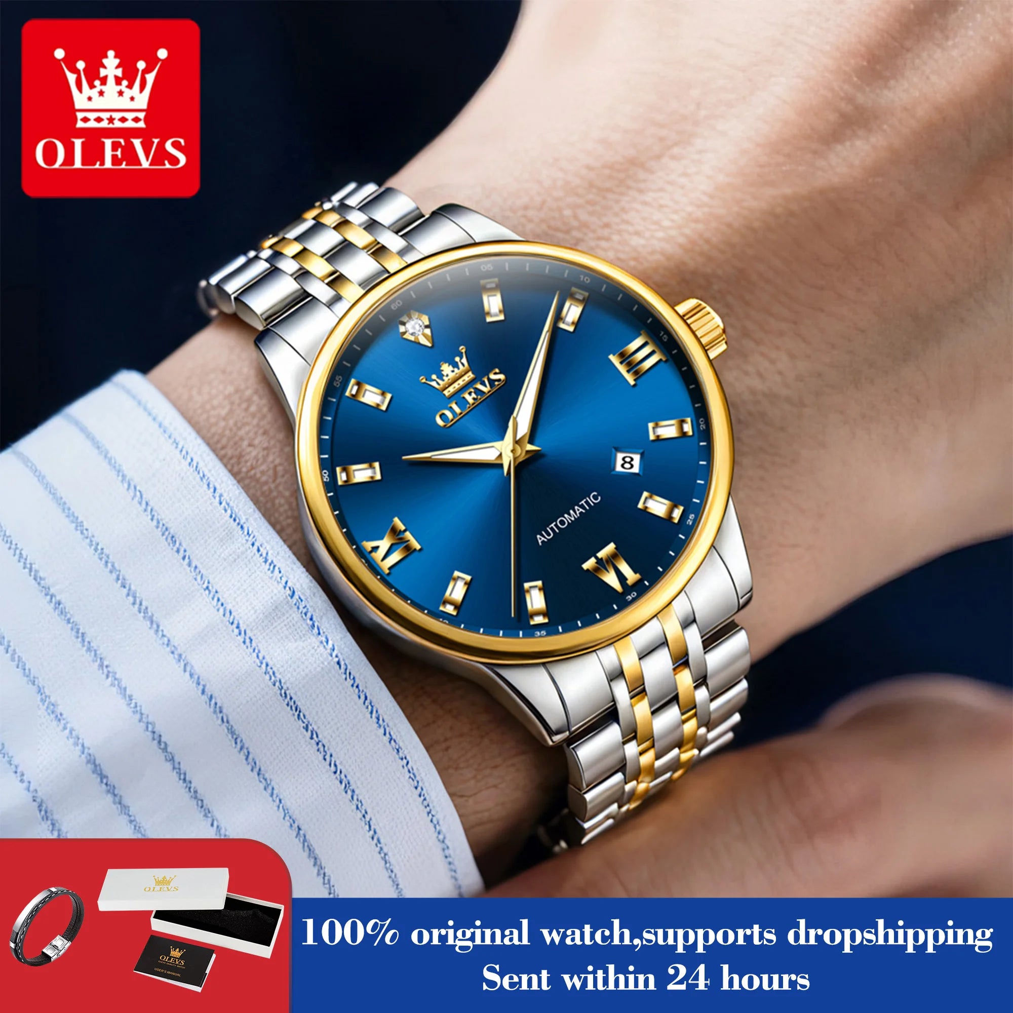 OLEVS 6723 Herren Automatikuhren Business Datum Mechanische Uhr für Männer Luxus Mode Wasserdicht Leuchtend Original Handuhr