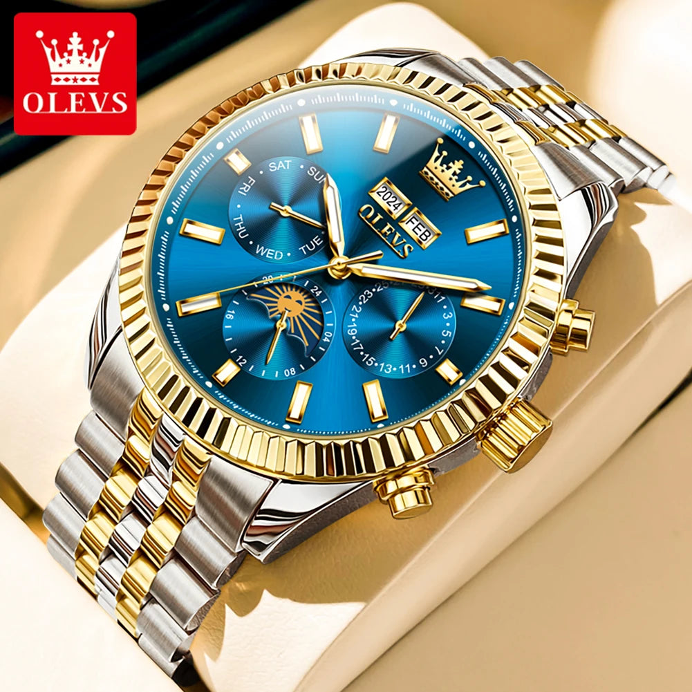 OLEVS 6688 Original Luxury Watches for Men Automatic Mechanical Wristwatch Stainless Steel Waterproof Multifunctional Man Watch
