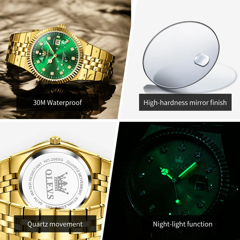 OLEVS 2989 Uhren für Herren Marke Original Quarzuhren Stahlband Wasserdicht Leuchtend Chronograph Datum Herrenuhr Geschenkbox