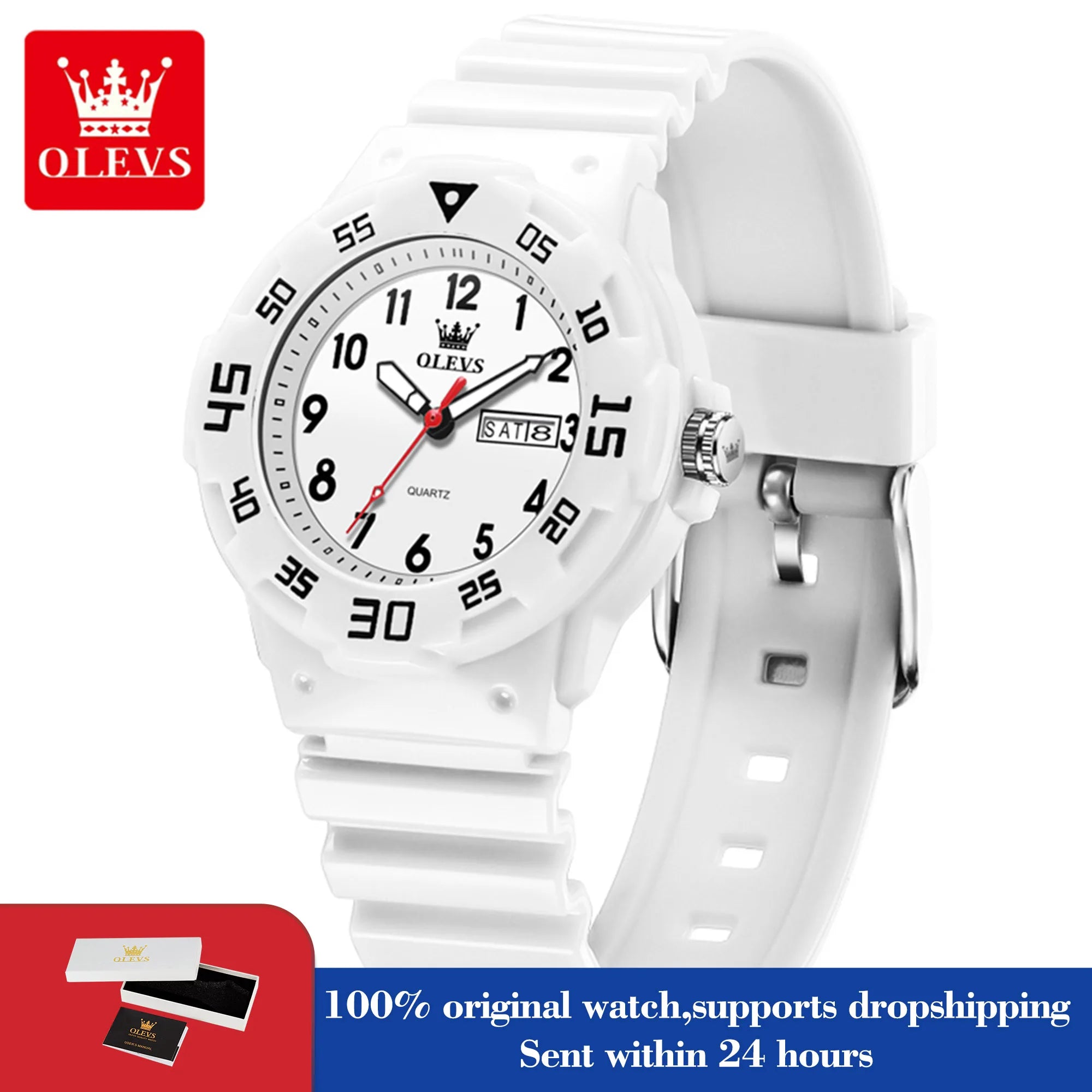 OLEVS 5659 Damenuhr Ziffernskala Silikonarmband Student Quarz Uhr Für Frauen Dual Kalender Mode Wasserdichte Armbanduhr