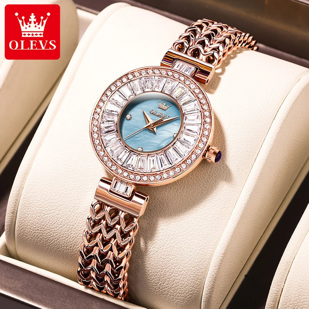 OLEVS 9959 Original Elegante Quarzuhr für Damen Top Marke Wasserdichte Damenuhr Luxus Diamant-Armbanduhr aus Edelstahl