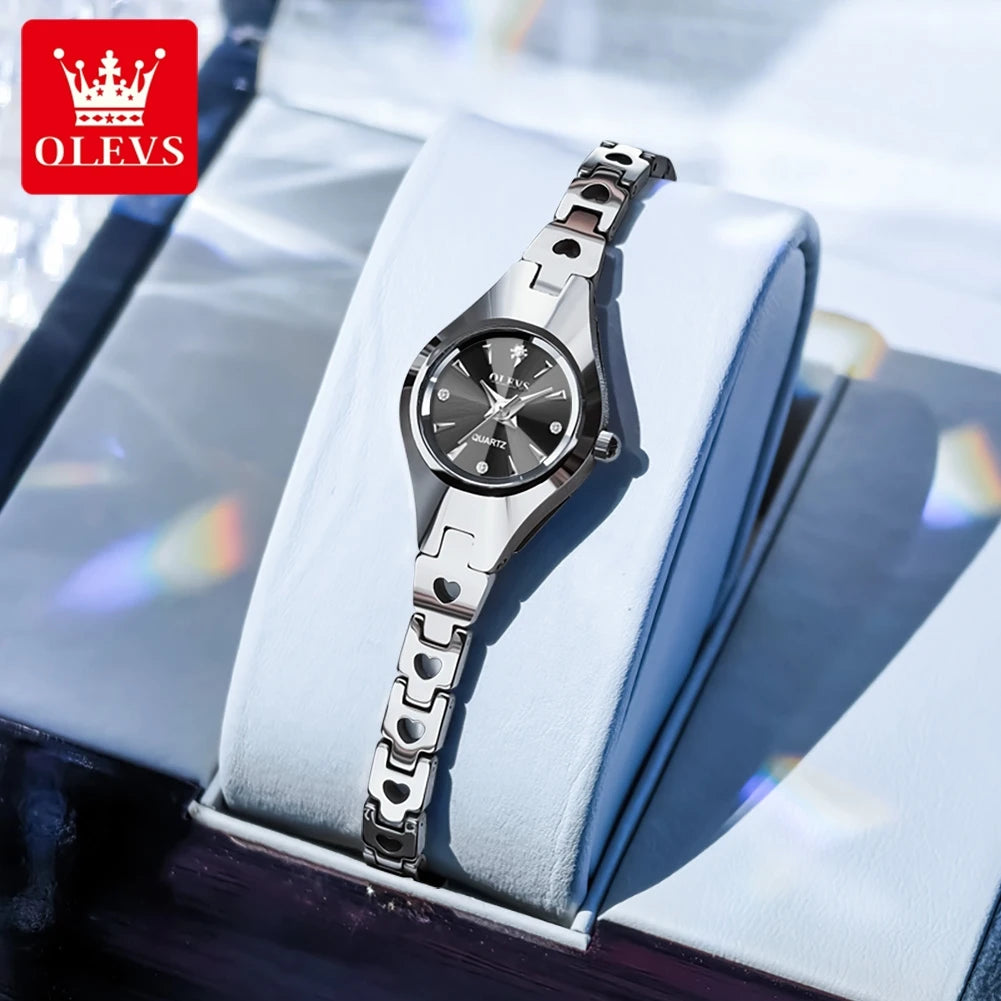 OLEVS 7082 Damenarmbanduhr Hochwertige Elegante Original Quarz-Armbanduhr Wasserdicht Leuchtend Wolframstahl-Uhren für Frauen
