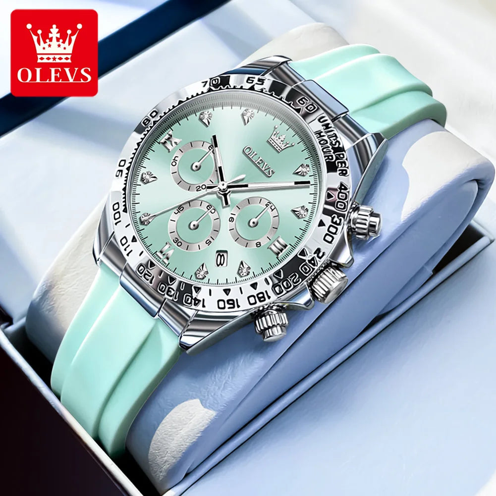 OLEVS 5618 Damenarmbanduhren Mode Kalender Quarzuhr für Damen Luxus Chronograph Wasserdichtes Silikonarmband Damenuhr