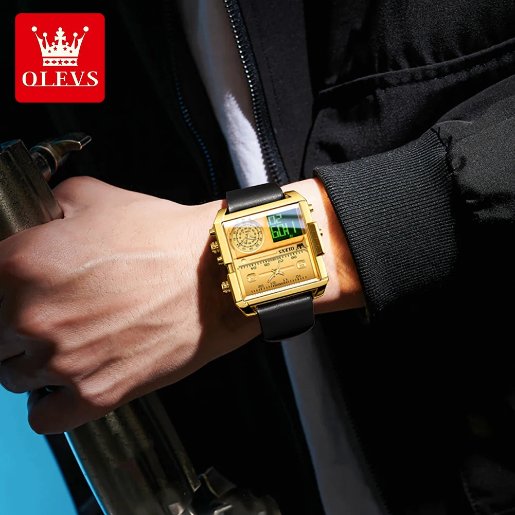 OLEVS 1101 Erkek Kol Saati Moda Çok Fonksiyonlu Kuvars Saat Erkekler İçin Takvim Hafta Göstergesi Su Geçirmez Işıklı El Saati Reloj