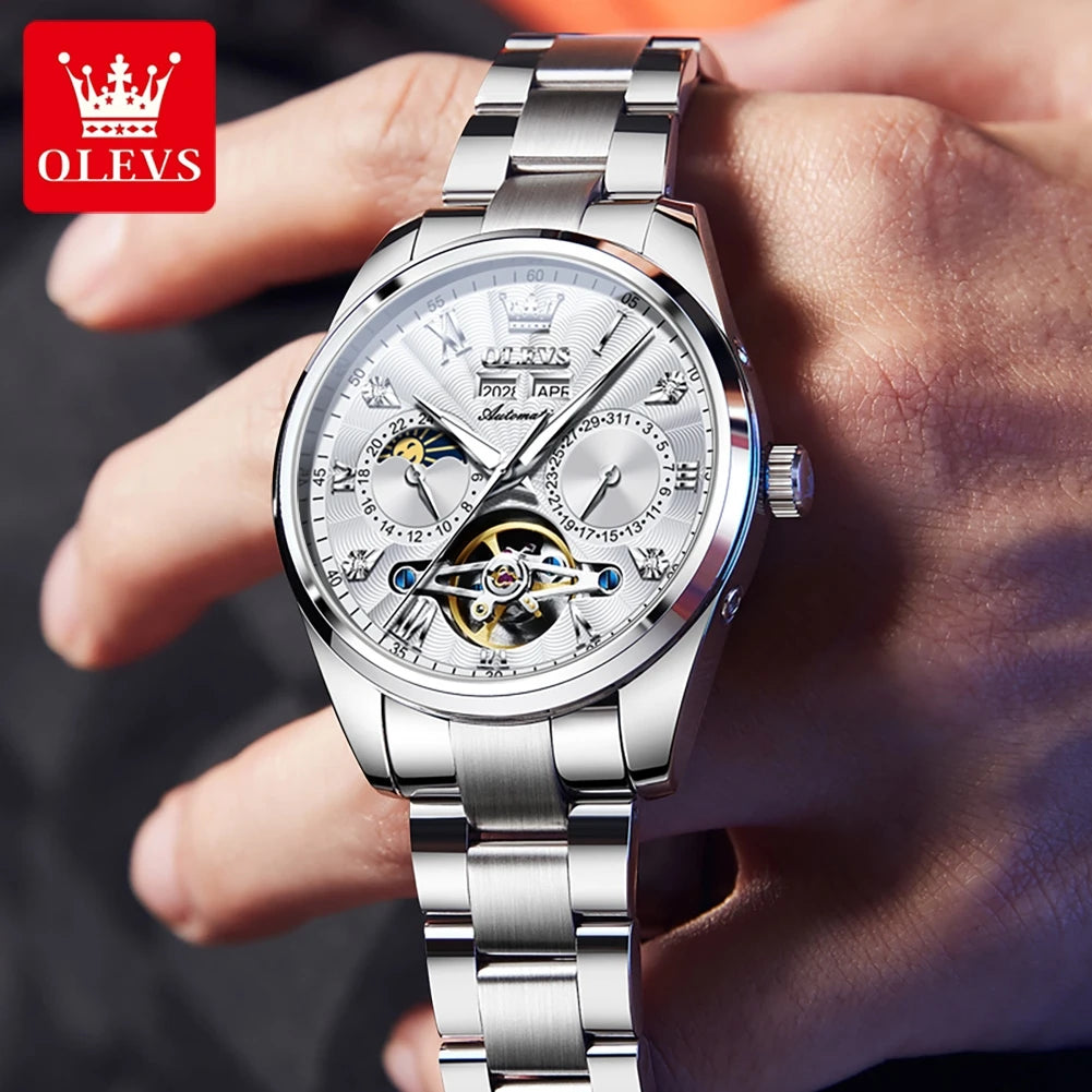 OLEVS 7028 Herren Automatikuhr Hohl Skelett Mechanische Uhr für Herren Wasserdicht Moonswatch Automatisches Datum Römische Skala Handuhr