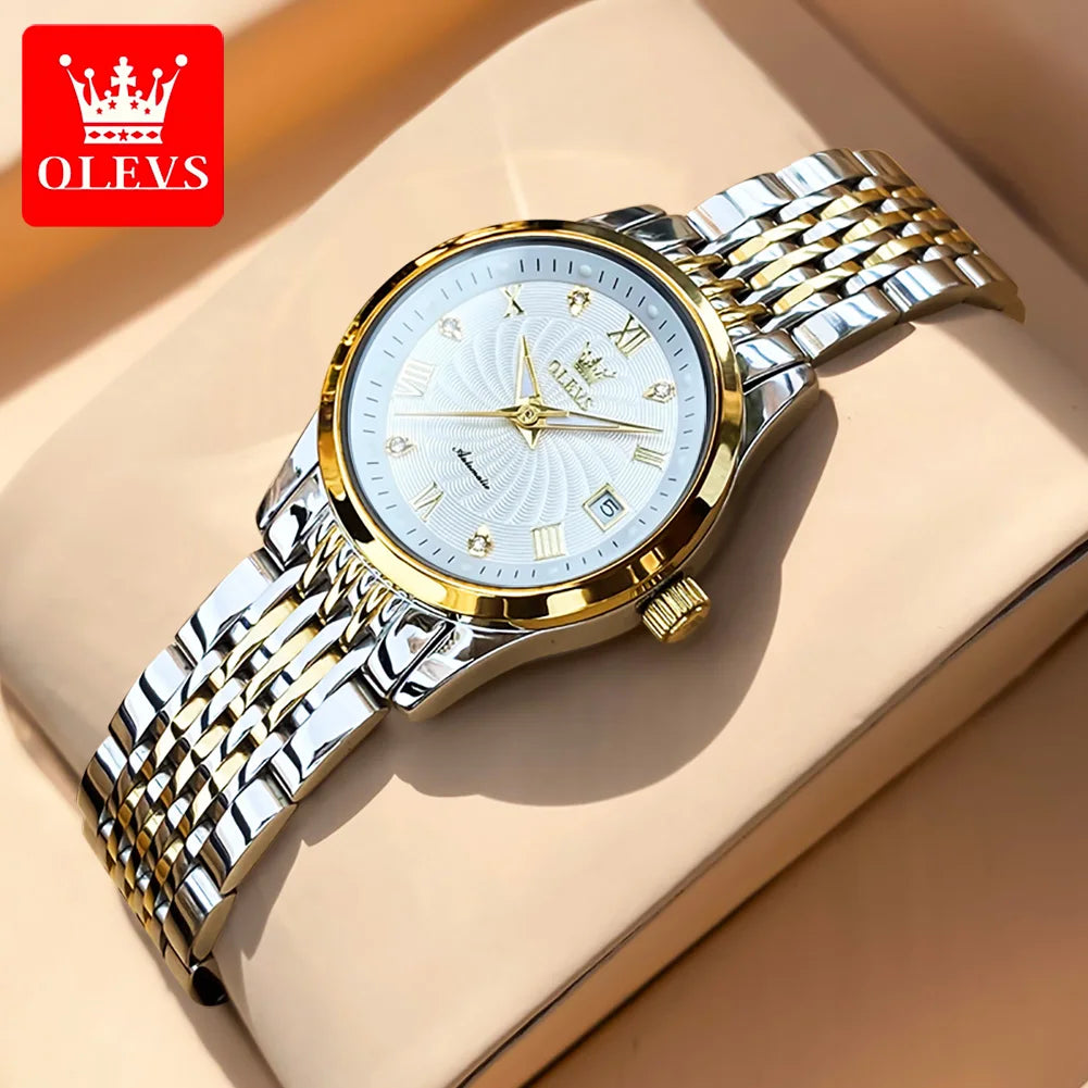 OLEVS 6630 Damenuhr Luxus Elegant Diamant Mechanische Damenuhren Wasserdicht Römische Skala Top-Marke Damen Handuhr