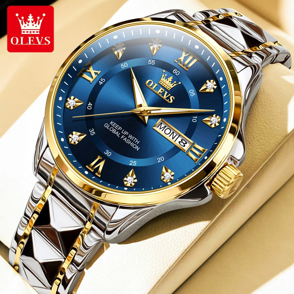 OLEVS 2906 Paar-Armbanduhr Original Römisches Zifferblatt Diamantenbesatz Luxus Quarz Uhr Für Herren Damen Rhombus Armband Wasserdicht Zeigeruhr