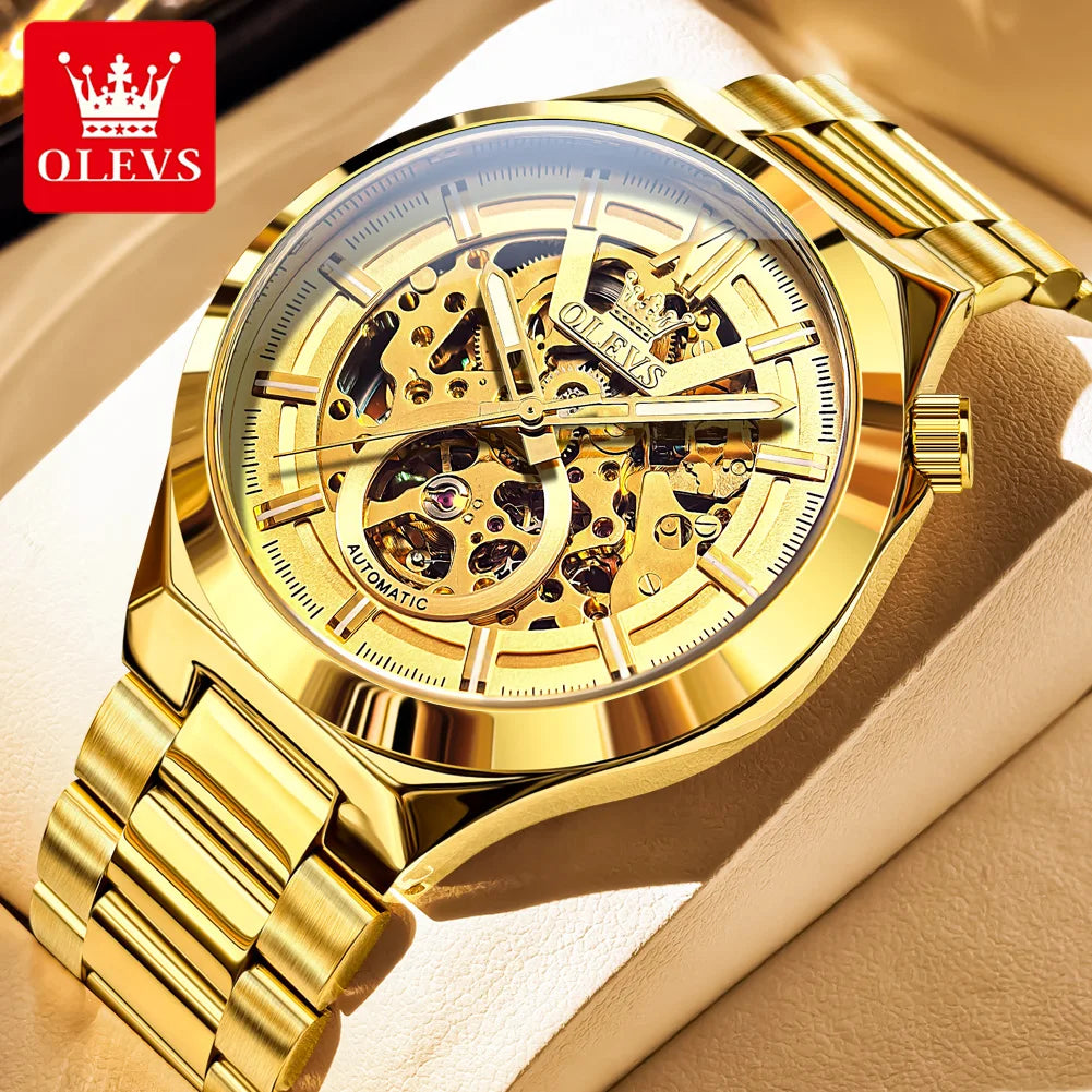 OLEVS 6722 Armbanduhr für Herren, modische, originelle, hohle, automatische mechanische Uhr, Top-Marke, wasserdicht, leuchtend, luxuriöse Herrenuhr