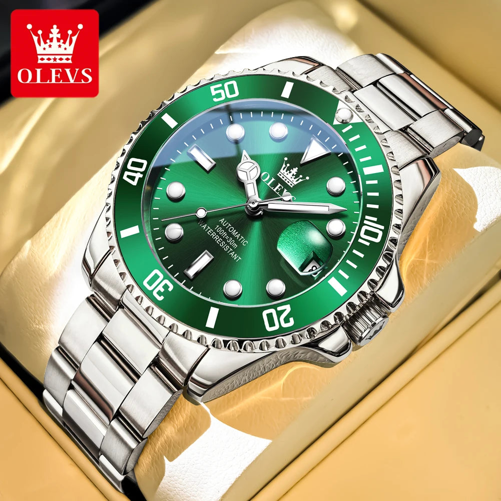OLEVS Armbanduhr Herren Original Luxus Mechanische Uhr Edelstahl Wasserdicht Leuchtende Datumsanzeige Uhren für Herren Business Male Uhr