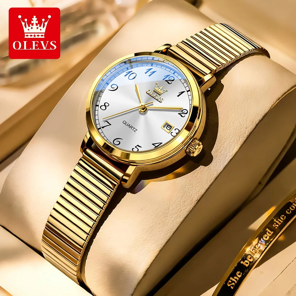 OLEVS 7130 Damenuhren Elegante Mesh-Armband Quarzuhr 9,5mm dünnes Gehäuse Wasserdichtes Automatisches Datum Damen Uhr