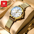 OLEVS 7130 Damenuhren Elegante Mesh-Armband Quarzuhr 9,5mm dünnes Gehäuse Wasserdichtes Automatisches Datum Damen Uhr