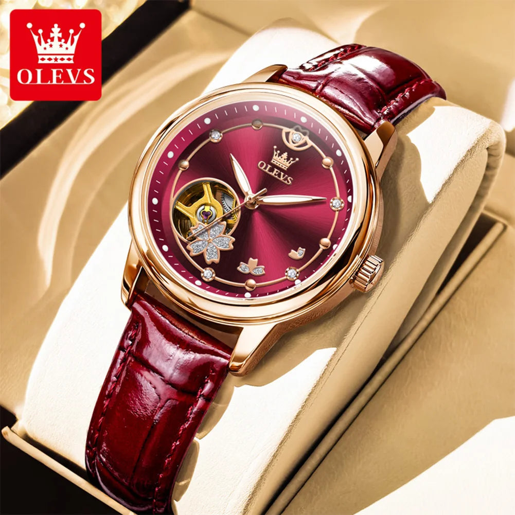 OLEVS 6732 Damenuhr Hohl Automatische Mechanische Uhr Für Frauen Edelstahlarmband Luxus Original Wasserdichte Armbanduhr