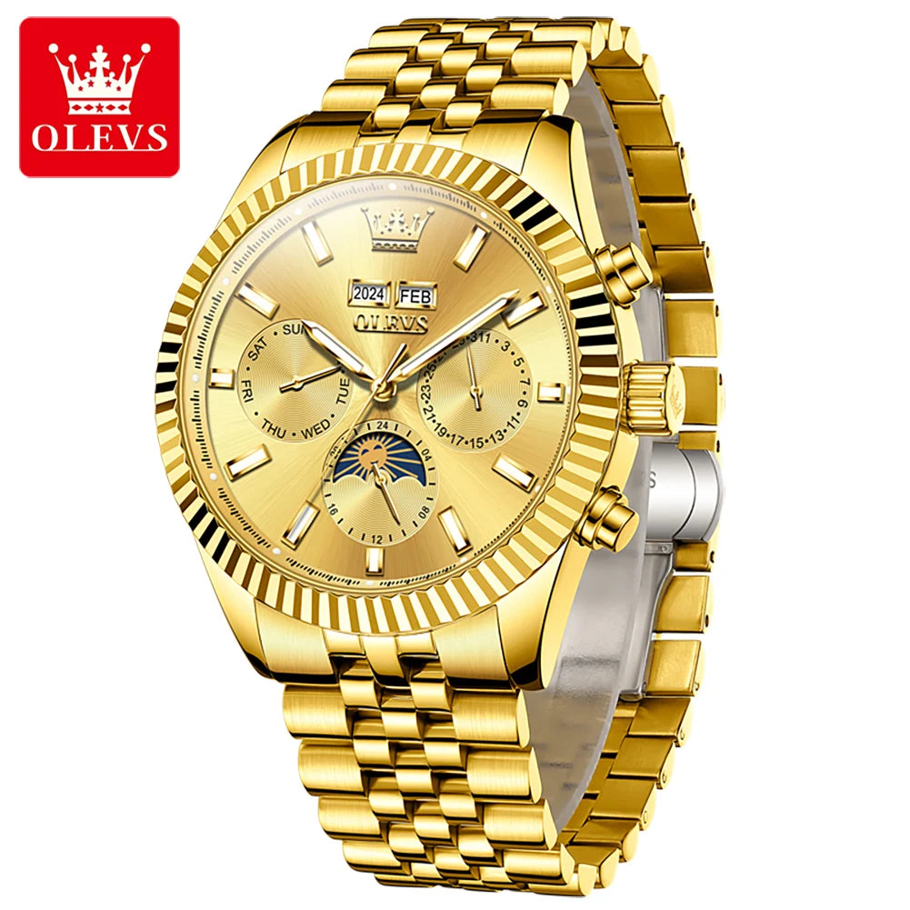 OLEVS 6688 Original Luxury Watches for Men Automatic Mechanical Wristwatch Stainless Steel Waterproof Multifunctional Man Watch