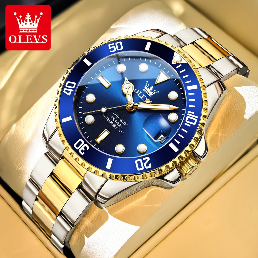 OLEVS Armbanduhr Herren Original Luxus Mechanische Uhr Edelstahl Wasserdicht Leuchtende Datumsanzeige Uhren für Herren Business Male Uhr