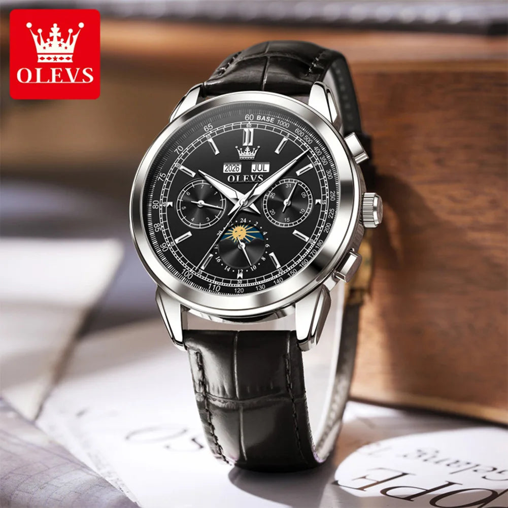 OLEVS Herrenuhr Klassische Automatische Mechanische Armbanduhr Wasserdichter Ewiger Kalender Mondphase-Uhr Für Herren Handuhr 7171