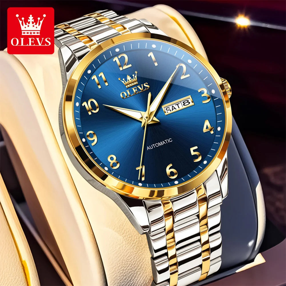 OLEVS 7078 Herren Automatikuhr Top-Marke Doppelte Kalender Mechanische Uhr Für Männer Ziffernblatt Business Armbanduhr Stahlarmband