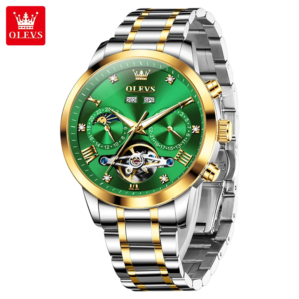 Original Fashion Top Marke OLEVS Uhren für Herren Automatische mechanische Uhren Wasserdicht Leuchtende Mondphase Herrenuhren 7029
