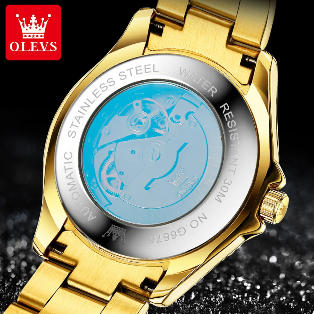 OLEVS Uhren Herren 6676 Stahlband Automatische Mechanische Uhren Für Herren Wasserdicht Handuhr Doppeltes Kalender Luxus Original