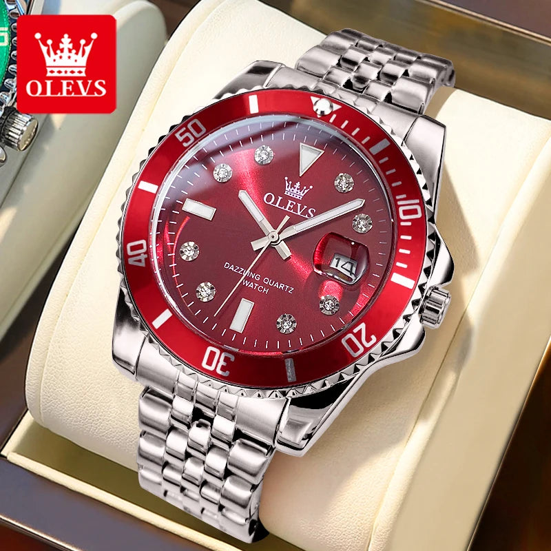 OLEVS 9809 Herrenuhr Luxus Mode Datum Quarzuhr für Herren Edelstahl Original Wasserdicht Business Herren-Armbanduhr