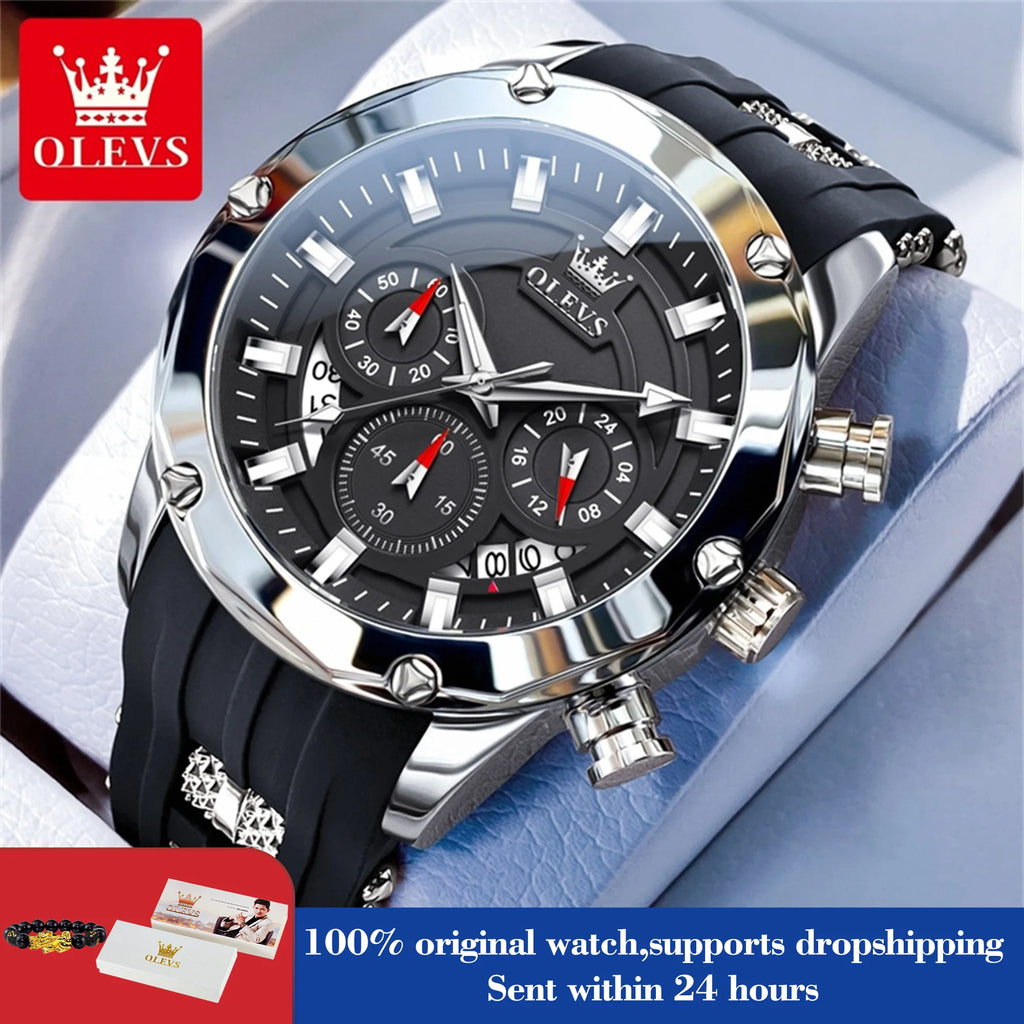 OLEVS 9991 Herrenuhr Mode Sport Wasserdichte Quarzuhr Für Herren 45mm Großes Zifferblatt Original Chronograph Datum Herren Armbanduhr