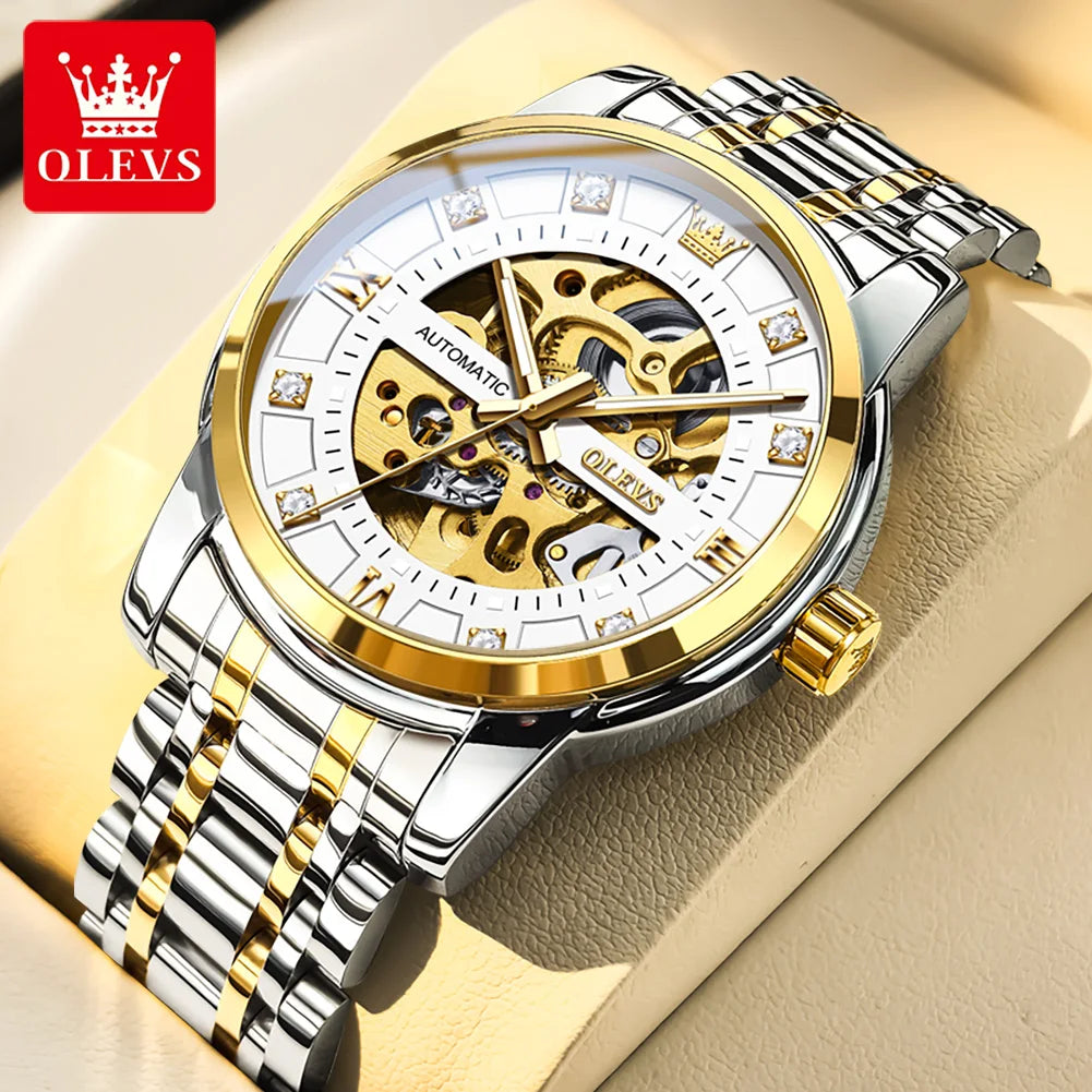 OLEVS 9901 Herrenuhr Skelett Mechanische Uhren für Herren Wasserdicht Leuchtend Herrenanzuguhr Original Luxusmarke