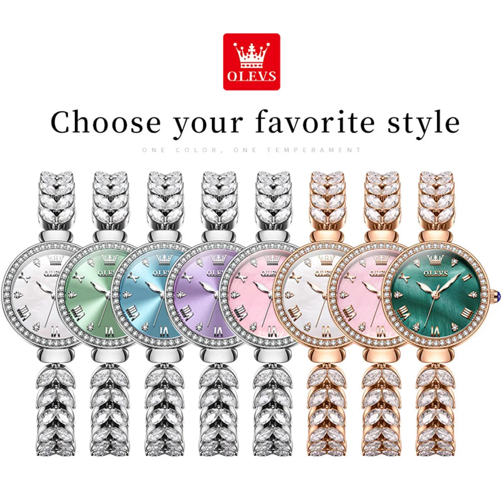 OLEVS 9971 Quarzuhr für Damen, römisches Zifferblatt, elegante Damenuhr, modisch, wasserdicht, leuchtend, originelle Luxus-Armbanduhr