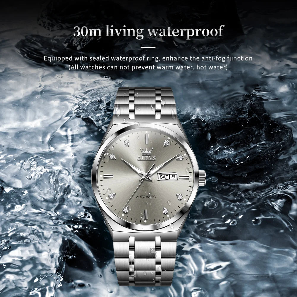 OLEVS 9811 Original Sport Wochen-Datum Uhren für Herren Luxus Business Automatische Mechanische Armbanduhr Wasserdicht Leuchtend Großes Zifferblatt