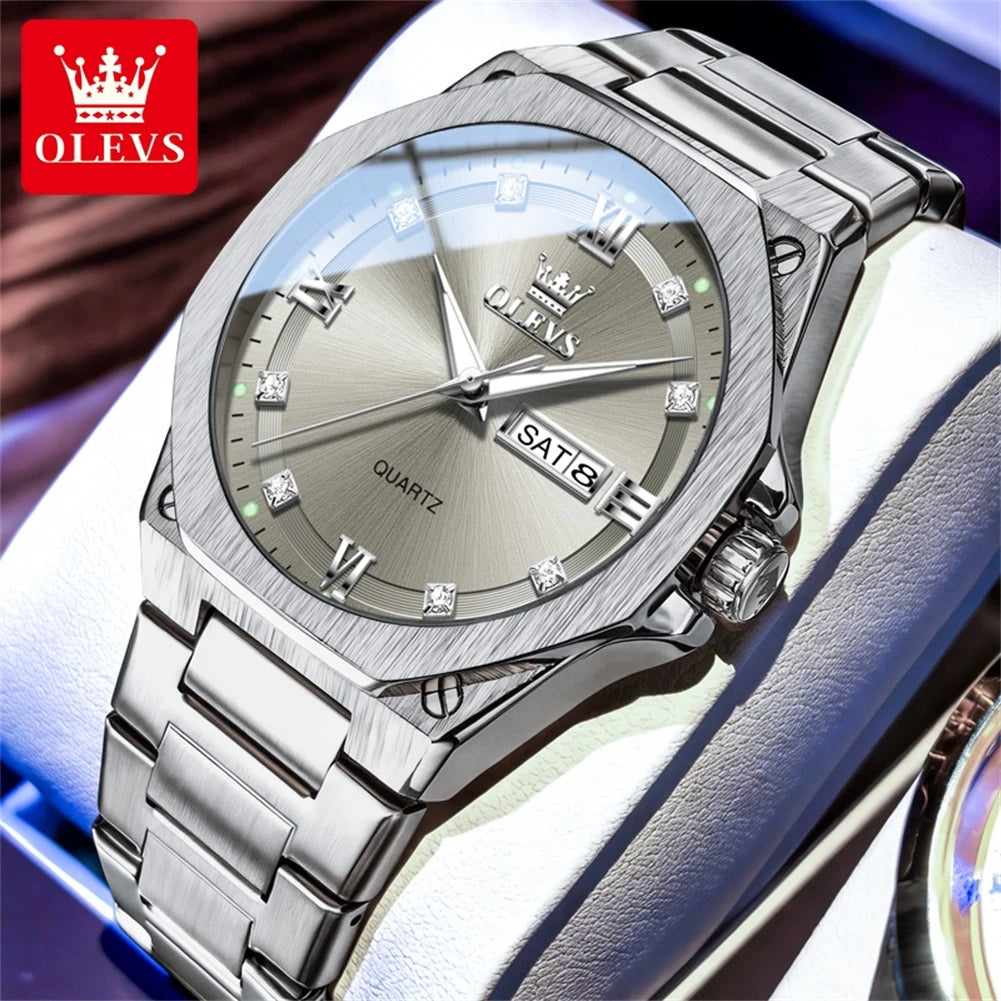 OLEVS 3736 Herrenuhren Wochentag Datum Quarzuhr Wasserdicht Leuchtend Römische Ziffern Edelstahl Luxusuhr Für Herren Reloj