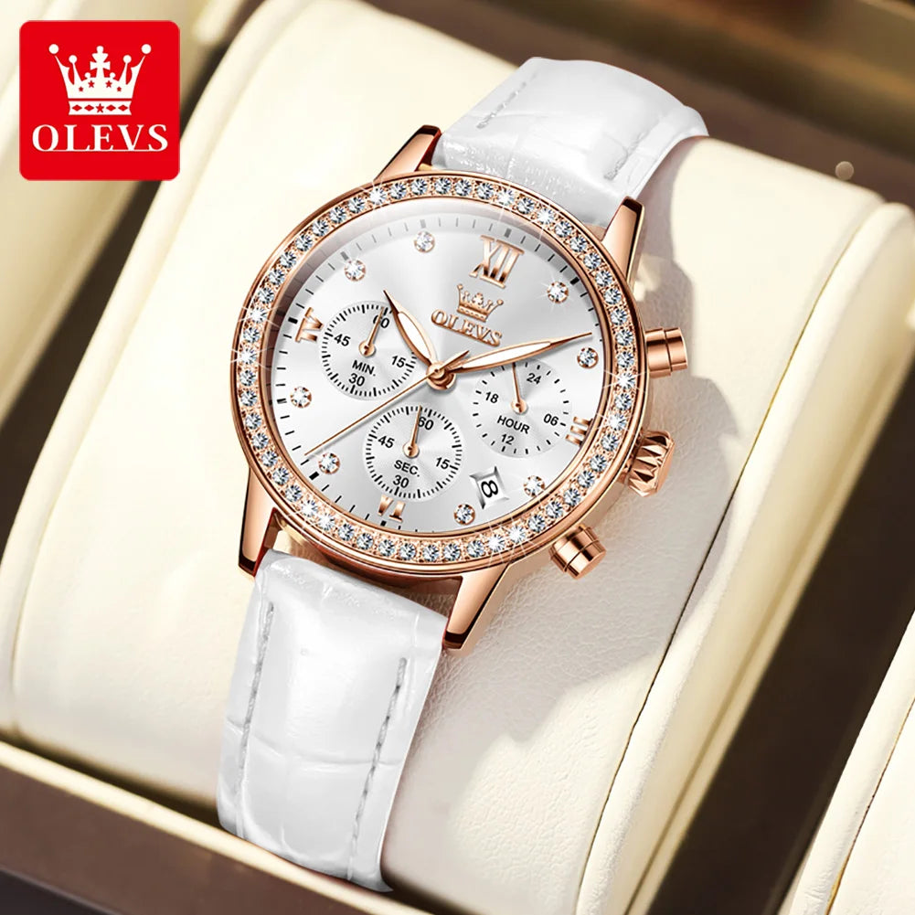 OLEVS 9933 Damen-Armbanduhr Luxus Diamant Quarz Uhr für Damen Chronograph Kalender Top Marke Armbanduhr Wasserdicht Leuchtend