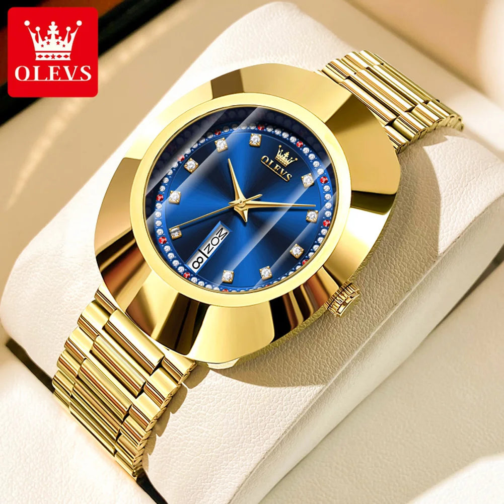 OLEVS 7017 Damenuhr Diamant Luxus Großes Zifferblatt Doppelkalender Quarz-Armbanduhren Top-Marke Wasserdichte Handuhr