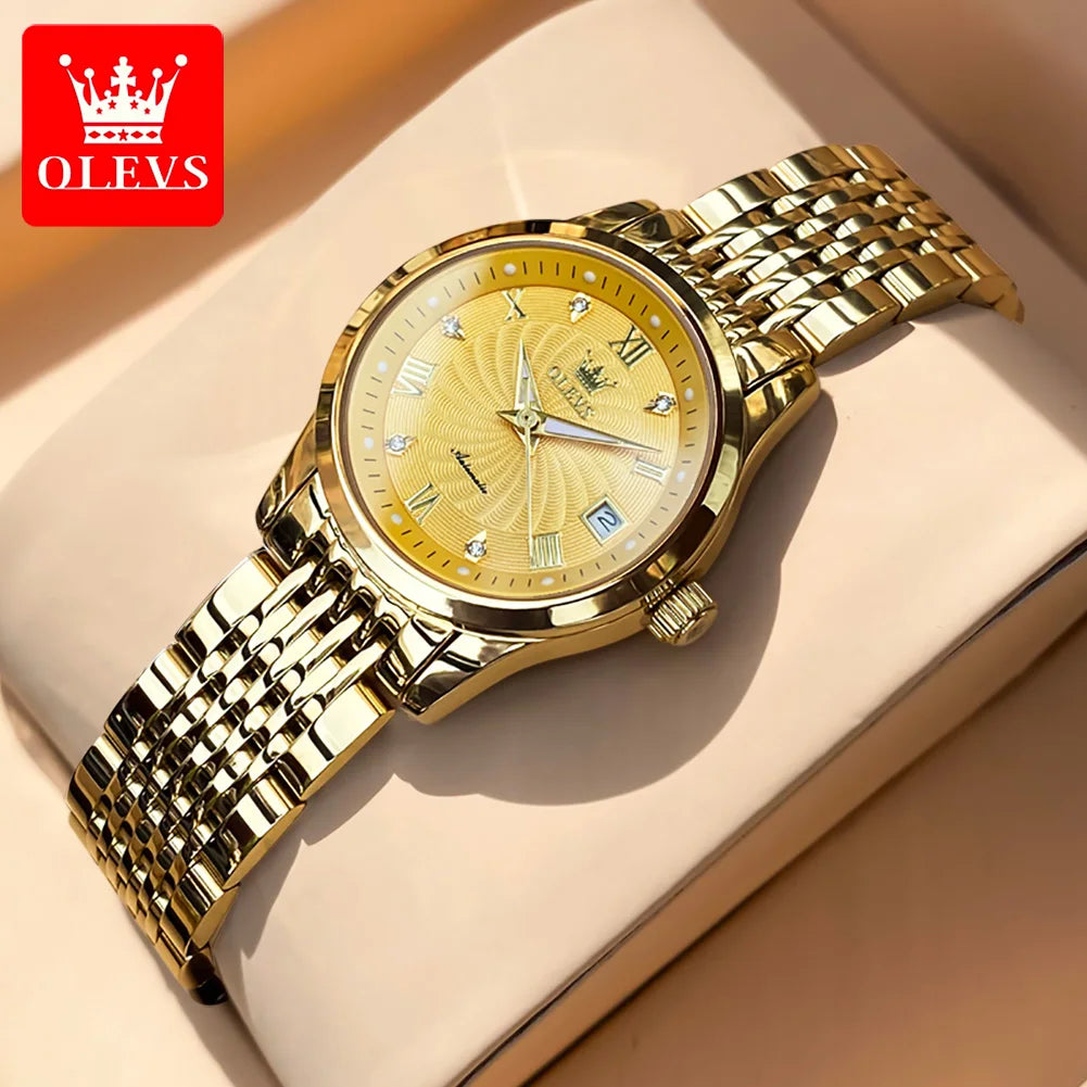 OLEVS 6630 Damenuhr Luxus Elegant Diamant Mechanische Damenuhren Wasserdicht Römische Skala Top-Marke Damen Handuhr