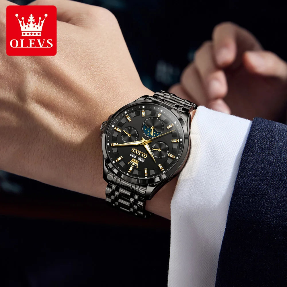 OLEVS 7070 Uhr Herren Original Mechanische Uhr für Männer Mondphase Kalender Wasserdicht Mode Automatische Handuhr Stahlband
