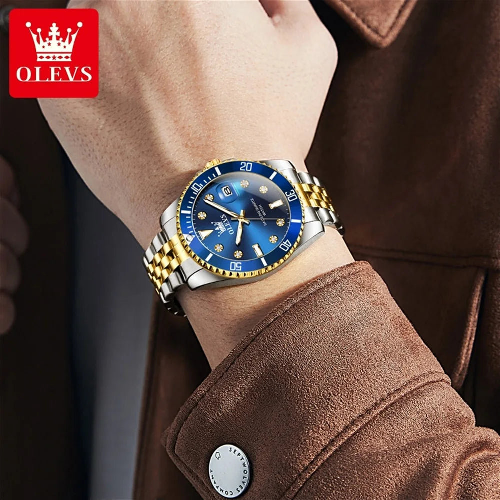 OLEVS 9809 Herrenuhr Luxus Mode Datum Quarzuhr für Herren Edelstahl Original Wasserdicht Business Herren-Armbanduhr